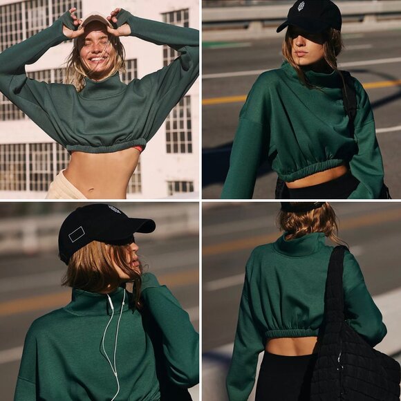 Free People Movement Gigi Cropped Layer Top in Smoked Pine SMALL NWT - Picture 2 of 8